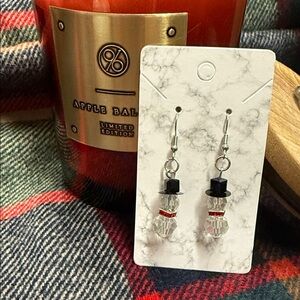 Snowman Dangle Earrings with Black and Red Accents